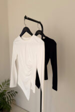 Beyaz Asimetrik Fit Bluz - Görsel 2