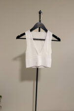 V Yaka Beyaz Crop Top