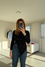 Siyah Asimetrik Fit Bluz - Görsel 2