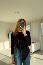 Siyah Asimetrik Fit Bluz