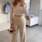 Soft Bej Triko Geniş Paça Pantolon