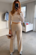 Soft Bej Triko Geniş Paça Pantolon