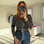 Uzun Kol Siyah Basic Çizgili Triko