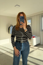 Uzun Kol Siyah Basic Çizgili Triko